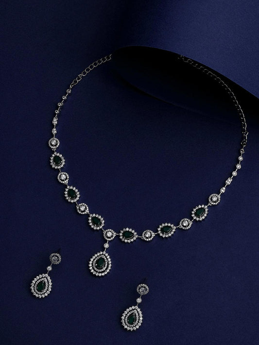 Emerald Elegance: Rhodium-Plated White & Green CZ Jewellery Set - ASMITTA Jewellery