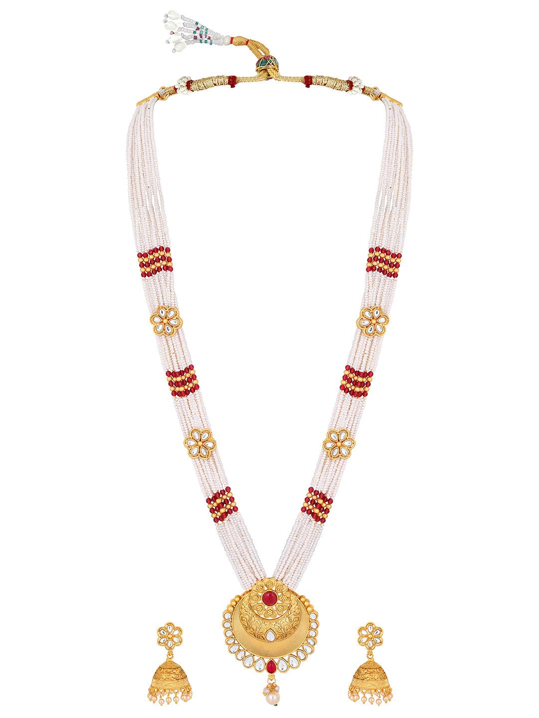 Gilded Elegance: Long Pearl Beaded Ethnic Jewellery Set - ASMITTA Jewellery