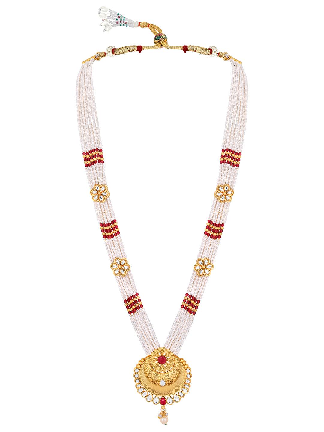 Gilded Elegance: Long Pearl Beaded Ethnic Jewellery Set - ASMITTA Jewellery