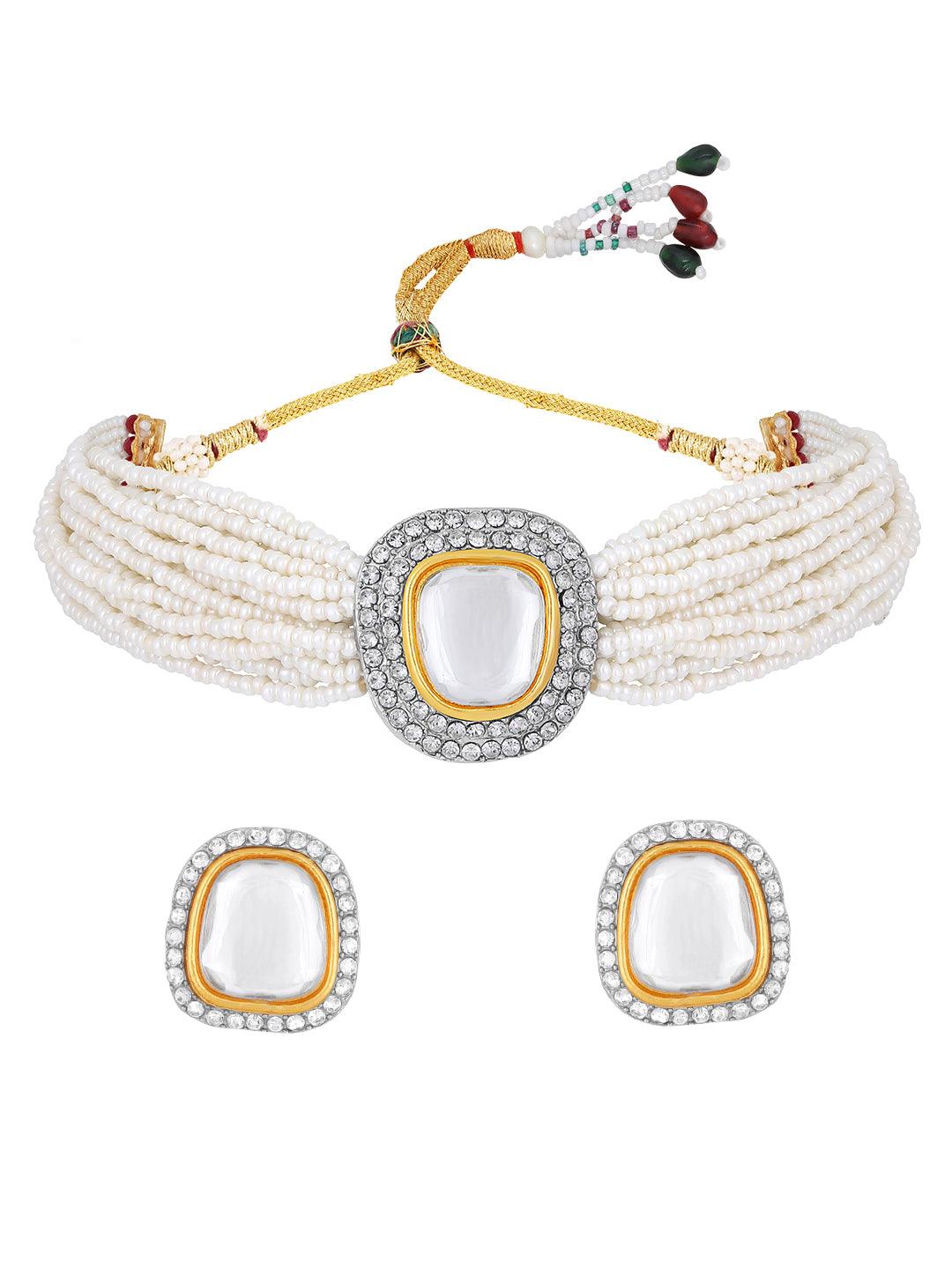 Elegant Fusion: Two-Tone Pearl Indowestern Choker Set - ASMITTA Jewellery