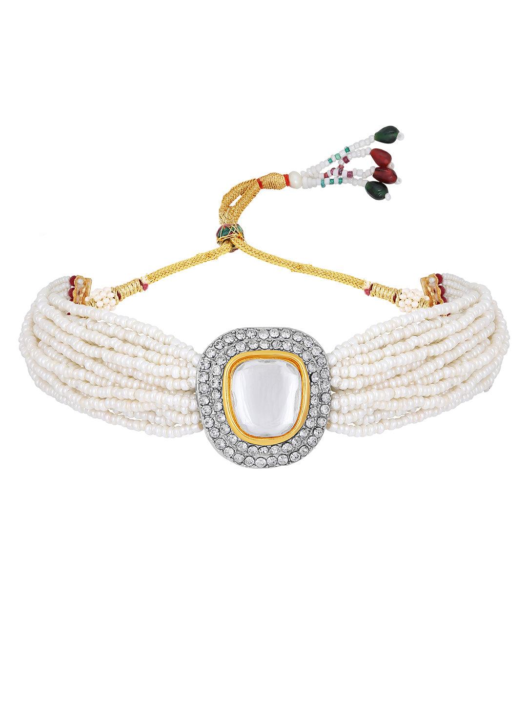 Elegant Fusion: Two-Tone Pearl Indowestern Choker Set - ASMITTA Jewellery