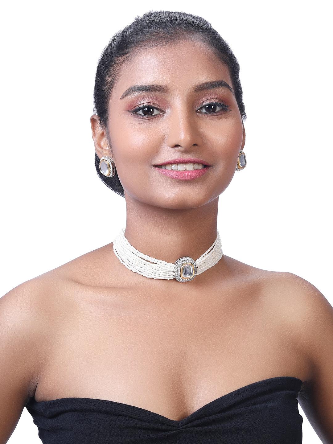 Elegant Fusion: Two-Tone Pearl Indowestern Choker Set - ASMITTA Jewellery