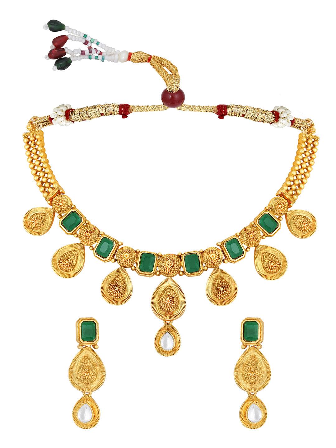 Gold Plated Artificial Stone Studded Ethnic Choker Jewellery Set - ASMITTA Jewellery
