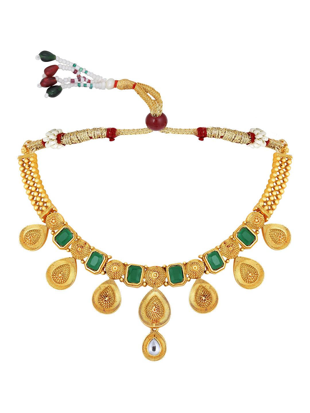 Gold Plated Artificial Stone Studded Ethnic Choker Jewellery Set - ASMITTA Jewellery