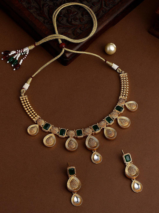 Gold Plated Artificial Stone Studded Ethnic Choker Jewellery Set - ASMITTA Jewellery