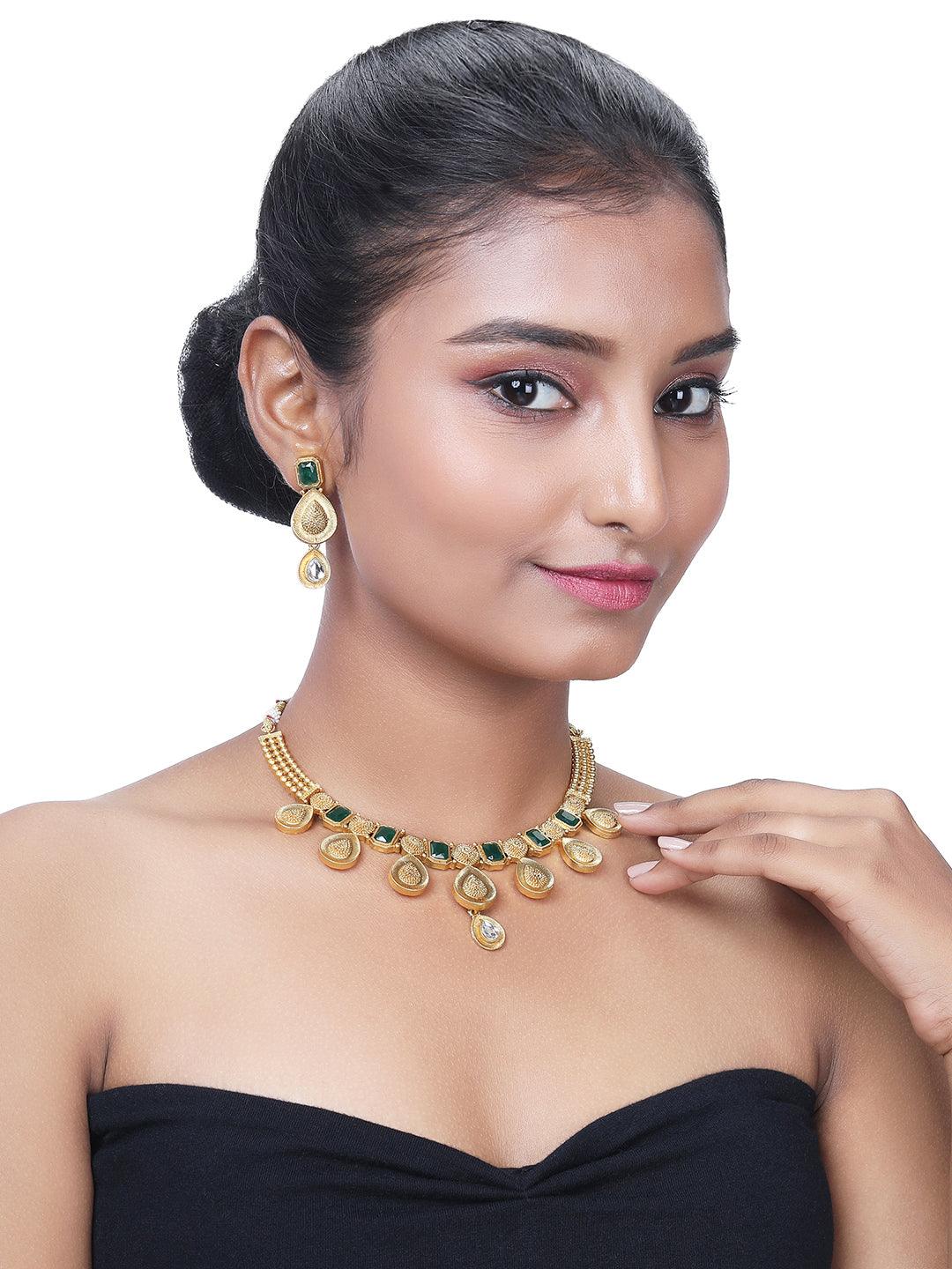 Gold Plated Artificial Stone Studded Ethnic Choker Jewellery Set - ASMITTA Jewellery