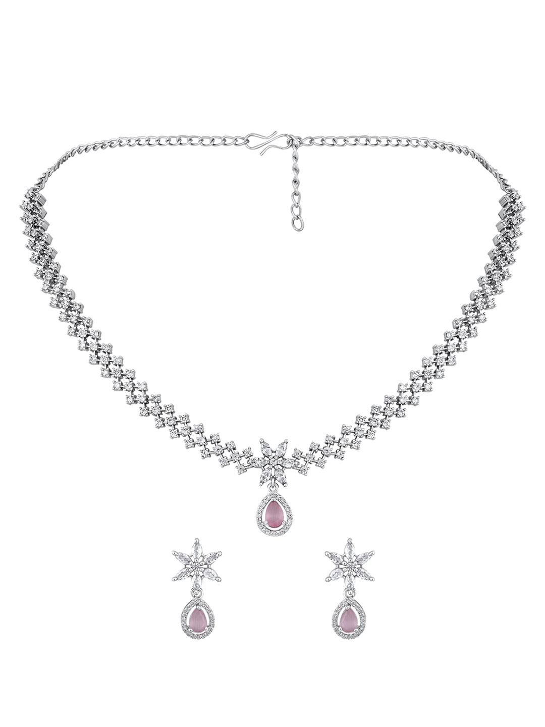 Pink & White Radiance: Rhodium-Plated Choker & Earring Set - ASMITTA Jewellery
