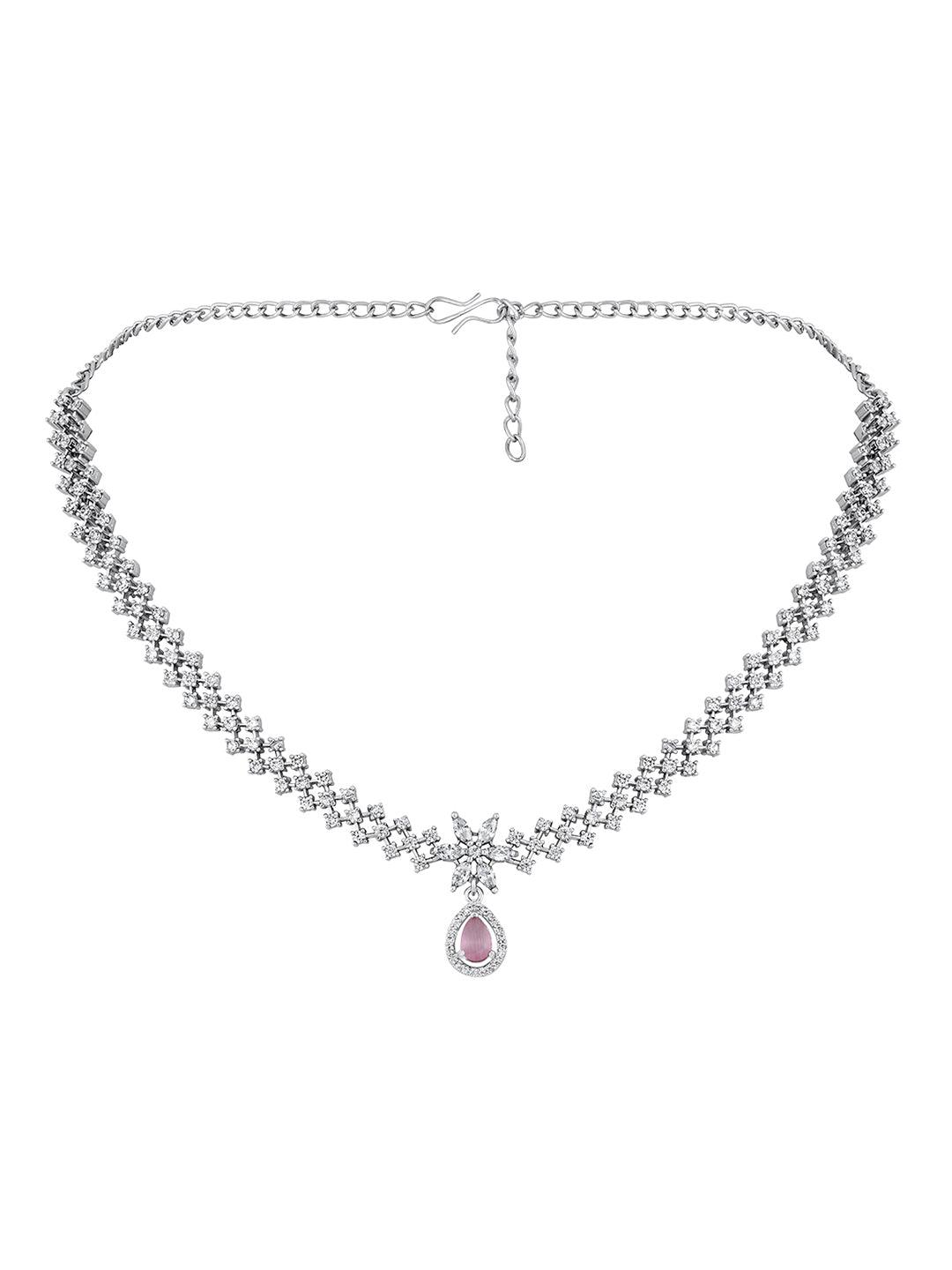 Pink & White Radiance: Rhodium-Plated Choker & Earring Set - ASMITTA Jewellery