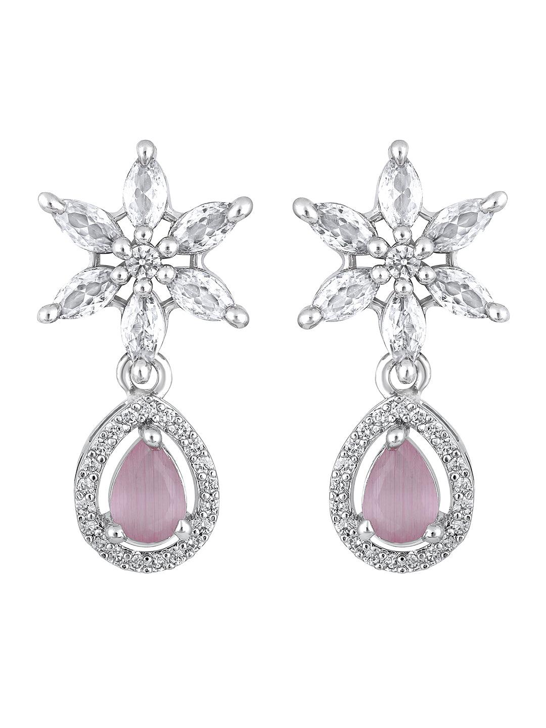 Pink & White Radiance: Rhodium-Plated Choker & Earring Set - ASMITTA Jewellery