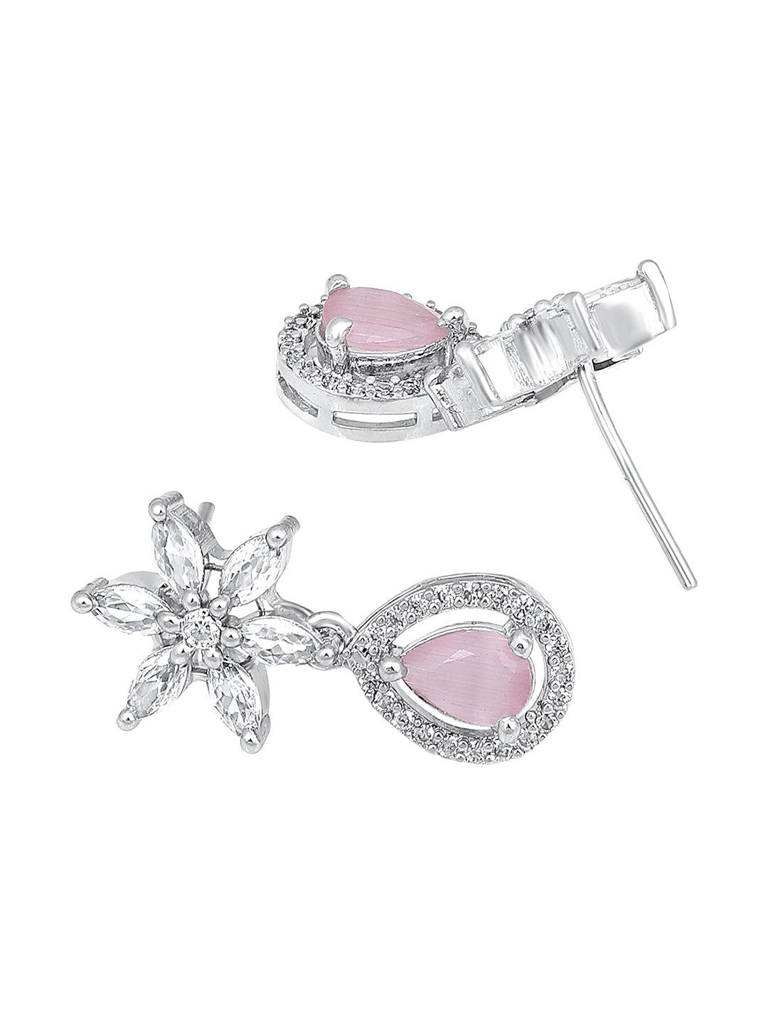 Pink & White Radiance: Rhodium-Plated Choker & Earring Set - ASMITTA Jewellery