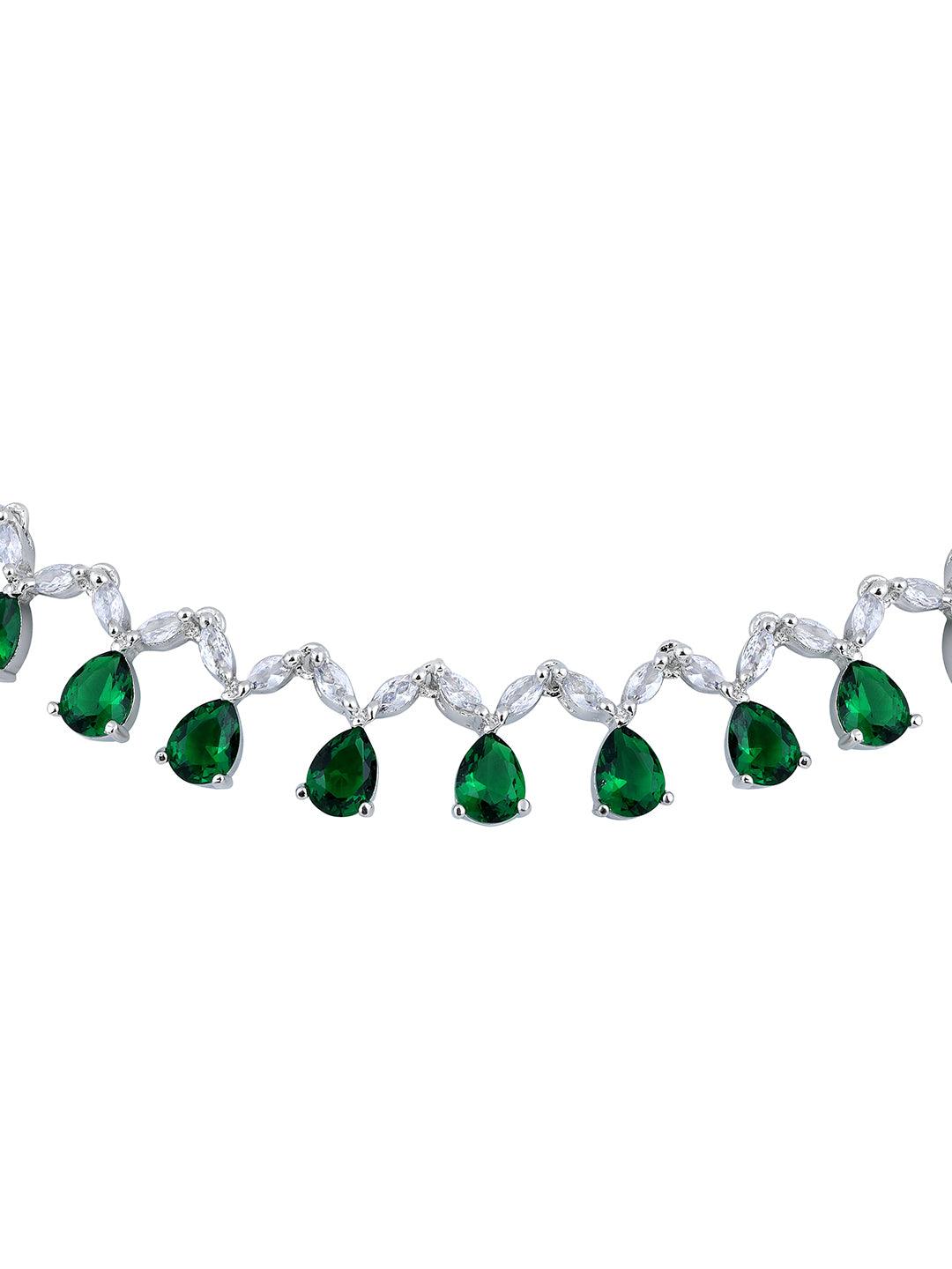 Emerald Elegance: Rhodium-Plated Choker & Earring Set - ASMITTA Jewellery