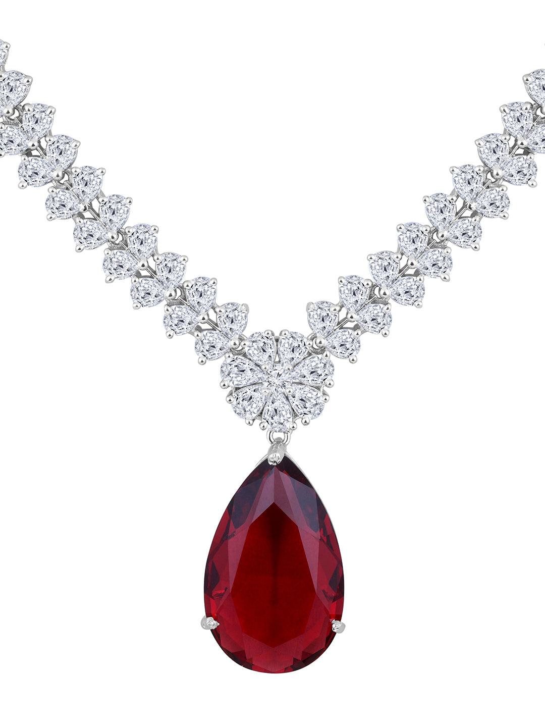 Rhodium Plated Ruby & White CZ Jewelry Set - ASMITTA Jewellery