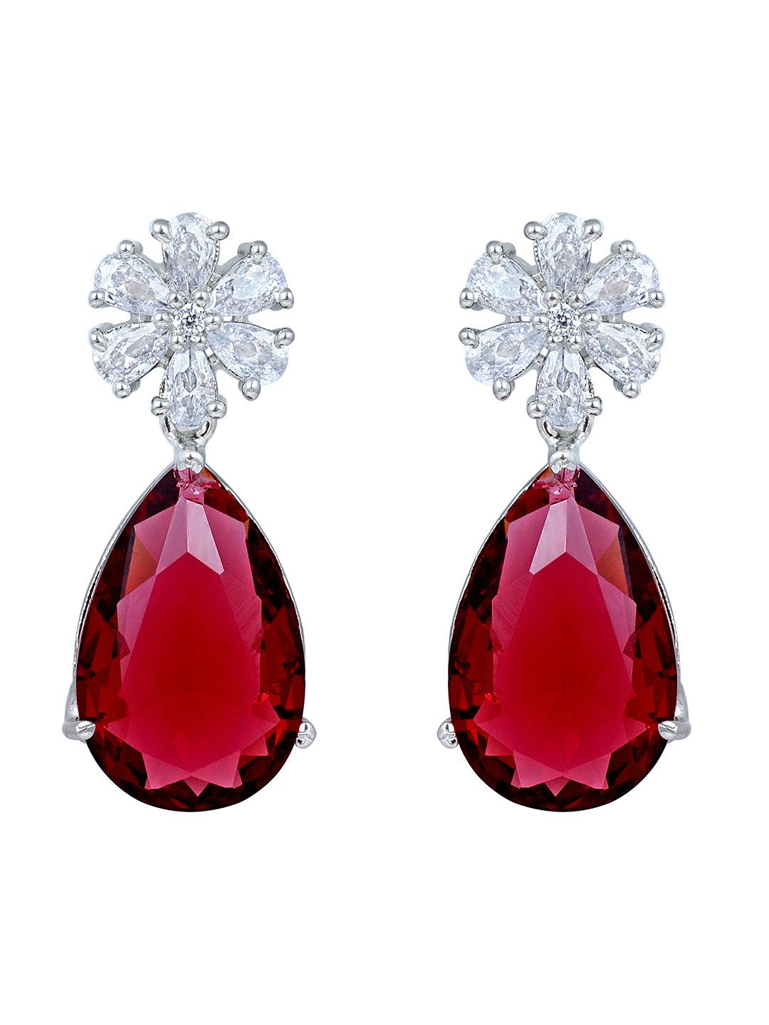 Rhodium Plated Ruby & White CZ Jewelry Set - ASMITTA Jewellery