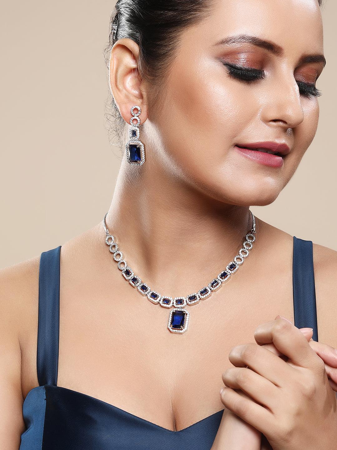 Oceanic Elegance: Rhodium-Plated Choker & Earring Set - ASMITTA Jewellery