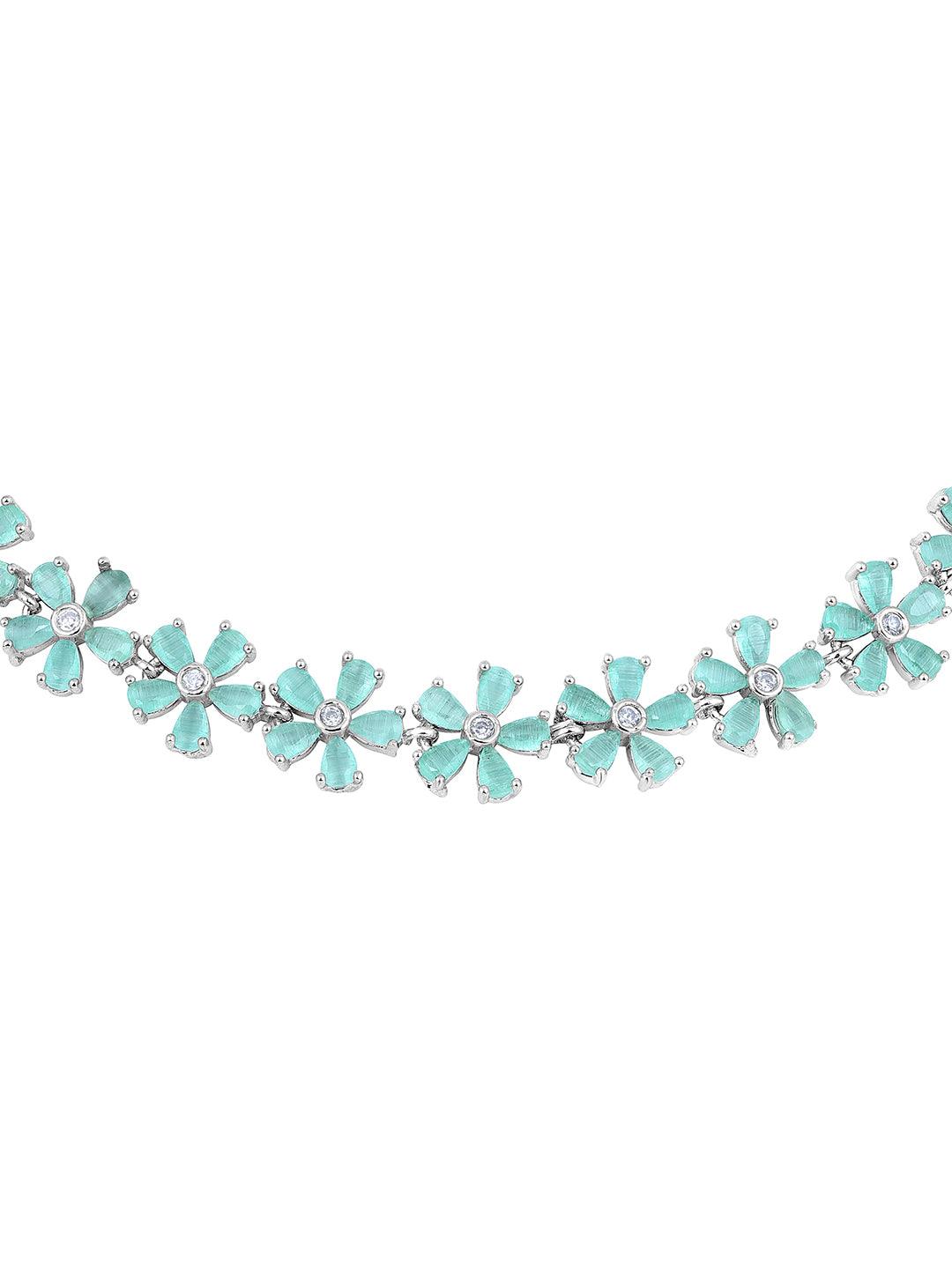 Firozi Glam: Rhodium-Plated Choker & Earring Set - ASMITTA Jewellery
