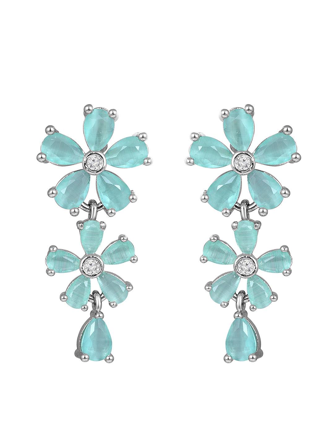 Firozi Glam: Rhodium-Plated Choker & Earring Set - ASMITTA Jewellery