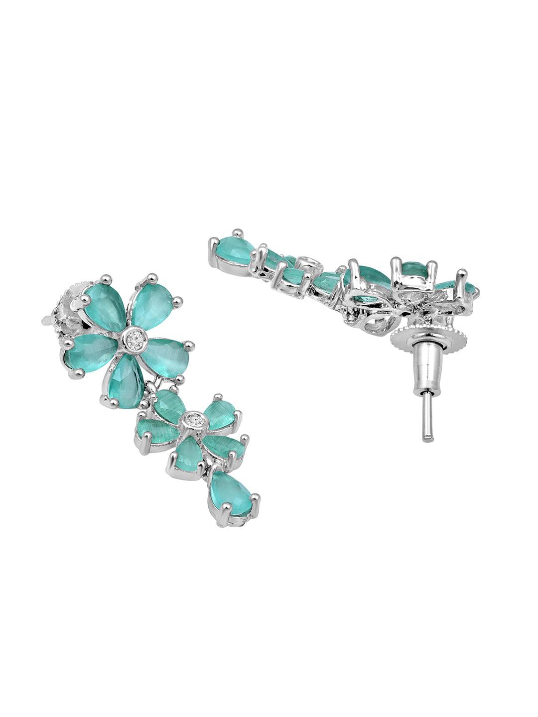 Firozi Glam: Rhodium-Plated Choker & Earring Set - ASMITTA Jewellery