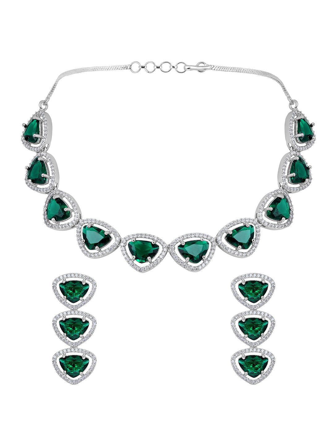Verdant Bliss: Rhodium-Plated Choker & Earring Set - ASMITTA Jewellery