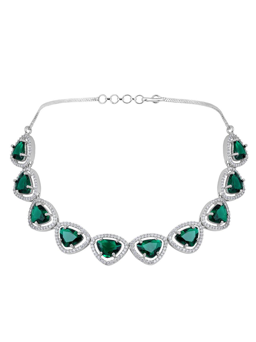 Verdant Bliss: Rhodium-Plated Choker & Earring Set - ASMITTA Jewellery