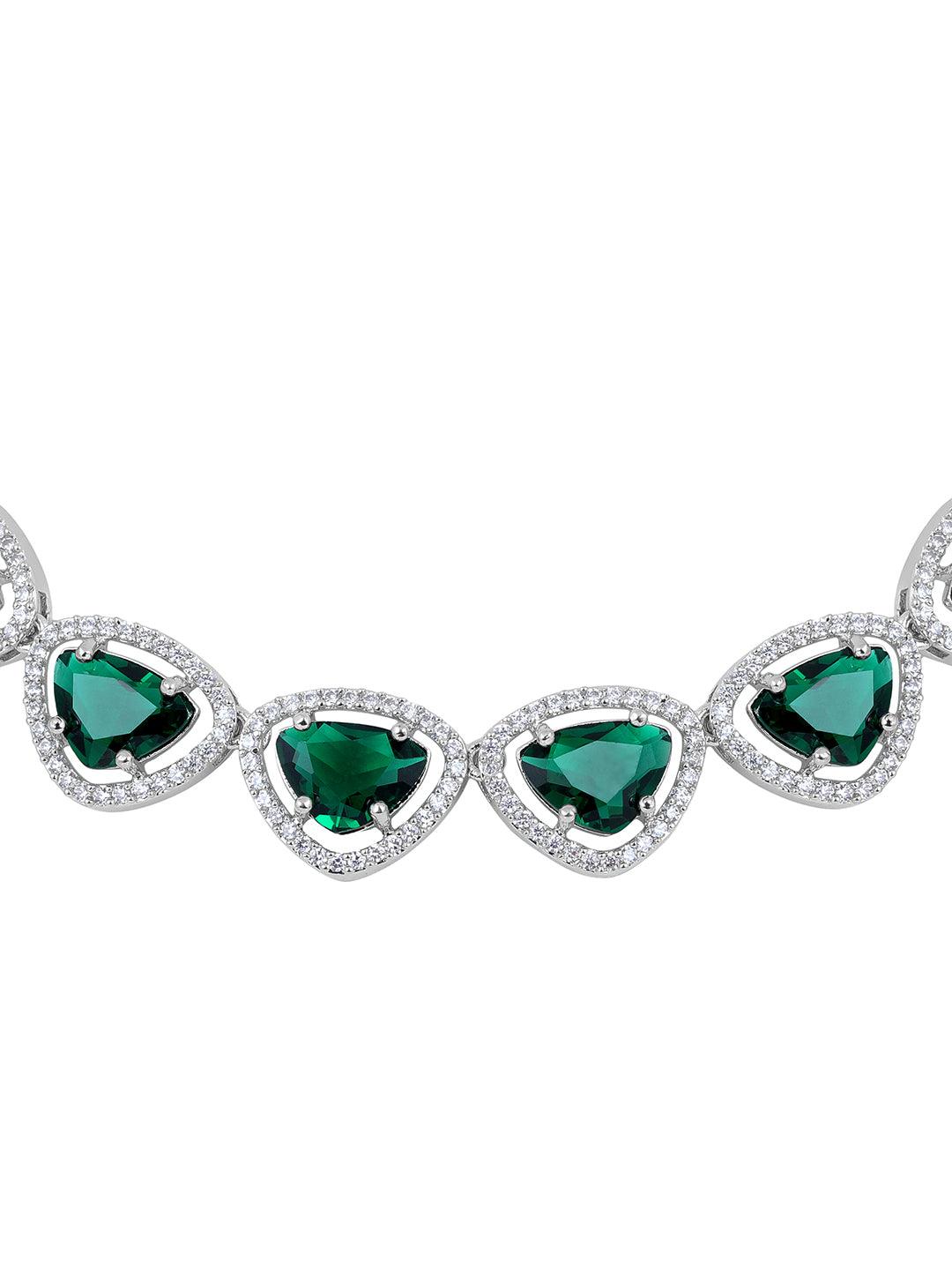 Verdant Bliss: Rhodium-Plated Choker & Earring Set - ASMITTA Jewellery