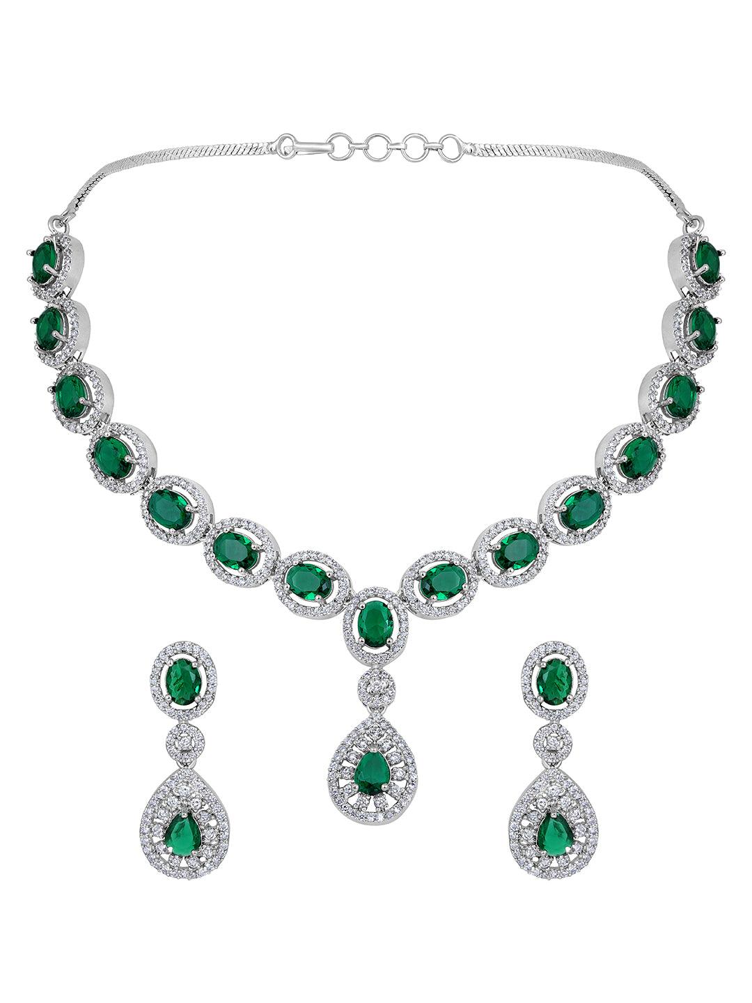 Emerald Elegance: Rhodium-Plated Choker & Earring Set - ASMITTA Jewellery