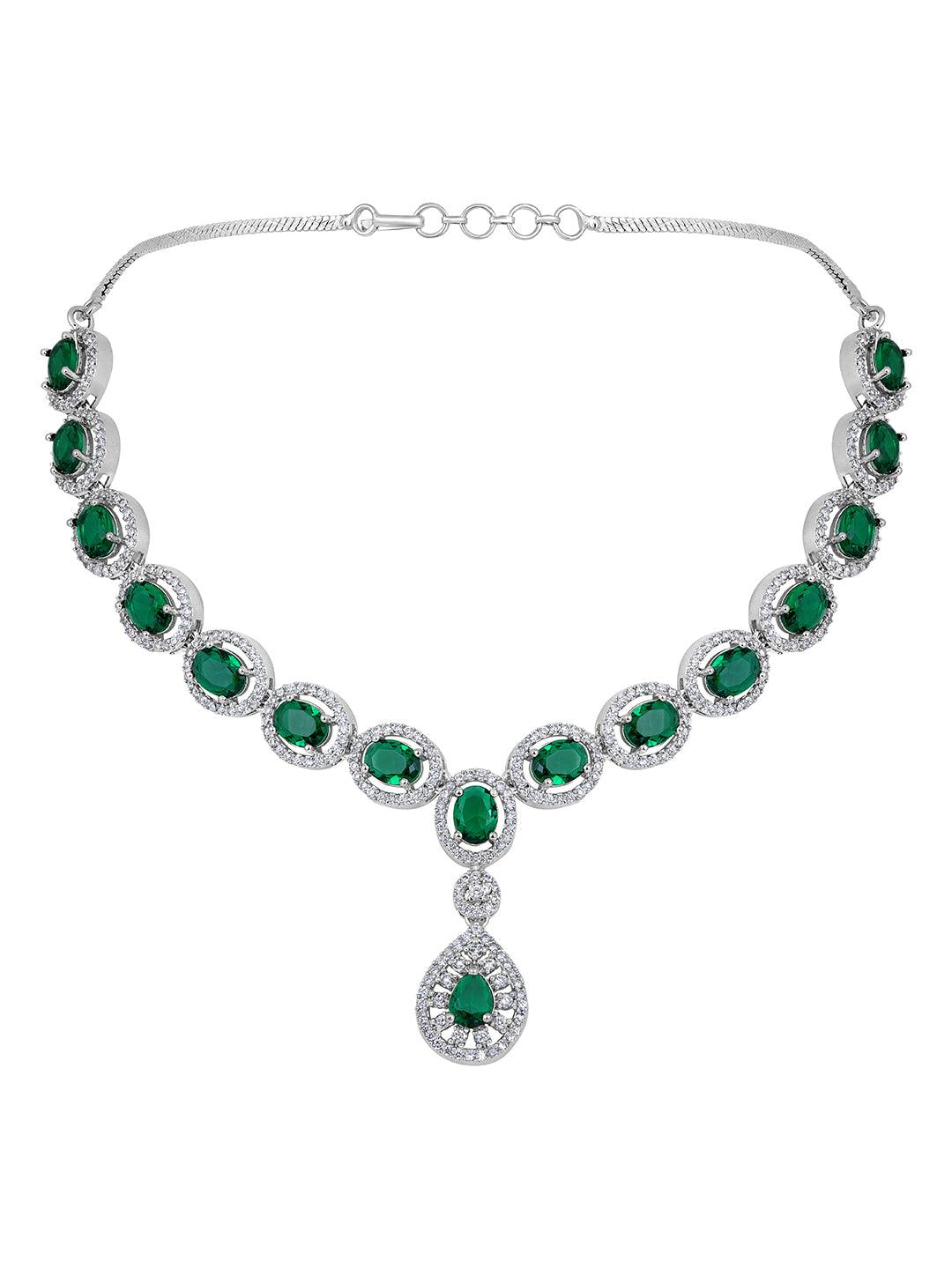 Emerald Elegance: Rhodium-Plated Choker & Earring Set - ASMITTA Jewellery