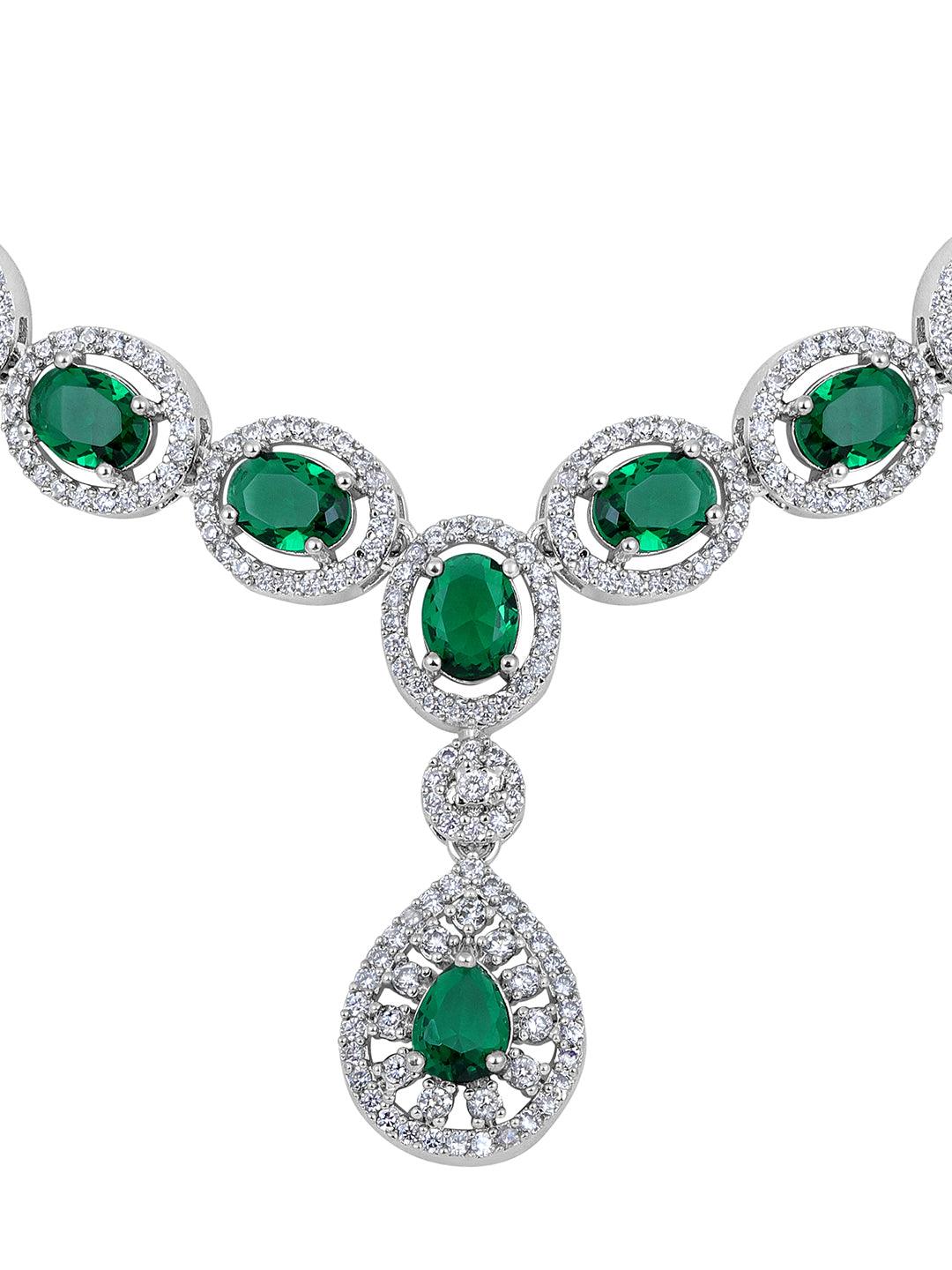 Emerald Elegance: Rhodium-Plated Choker & Earring Set - ASMITTA Jewellery