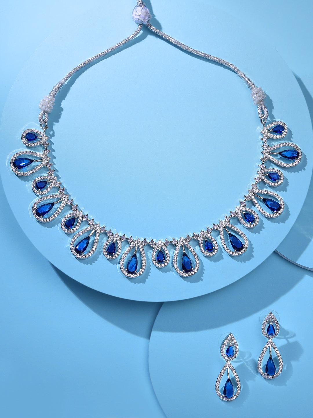 Midnight Radiance: Rhodium-Plated Choker & Earring Set - ASMITTA Jewellery