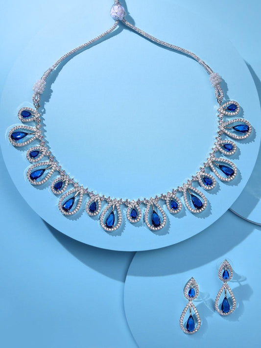 Midnight Radiance: Rhodium-Plated Choker & Earring Set - ASMITTA Jewellery