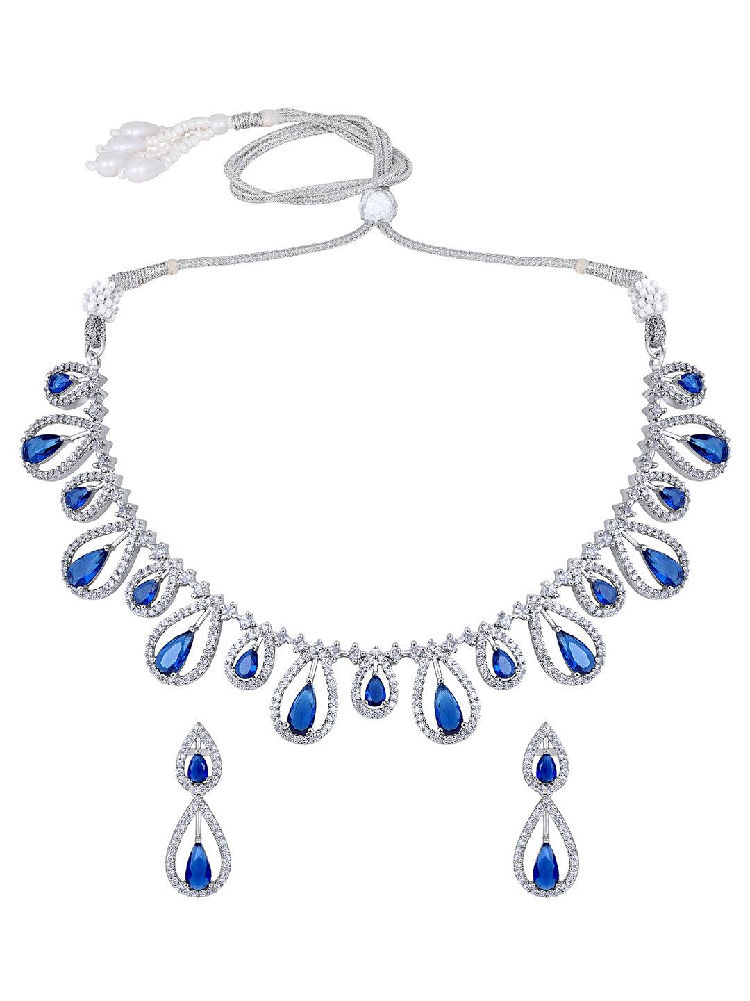 Midnight Radiance: Rhodium-Plated Choker & Earring Set - ASMITTA Jewellery