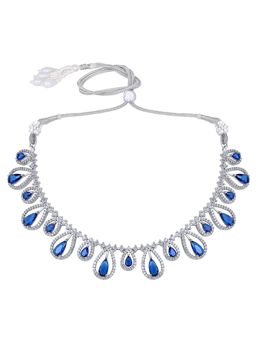 Midnight Radiance: Rhodium-Plated Choker & Earring Set - ASMITTA Jewellery