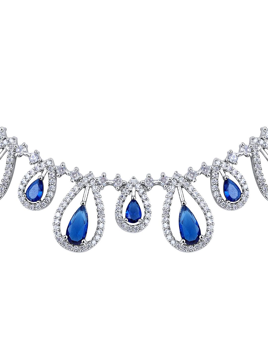 Midnight Radiance: Rhodium-Plated Choker & Earring Set - ASMITTA Jewellery