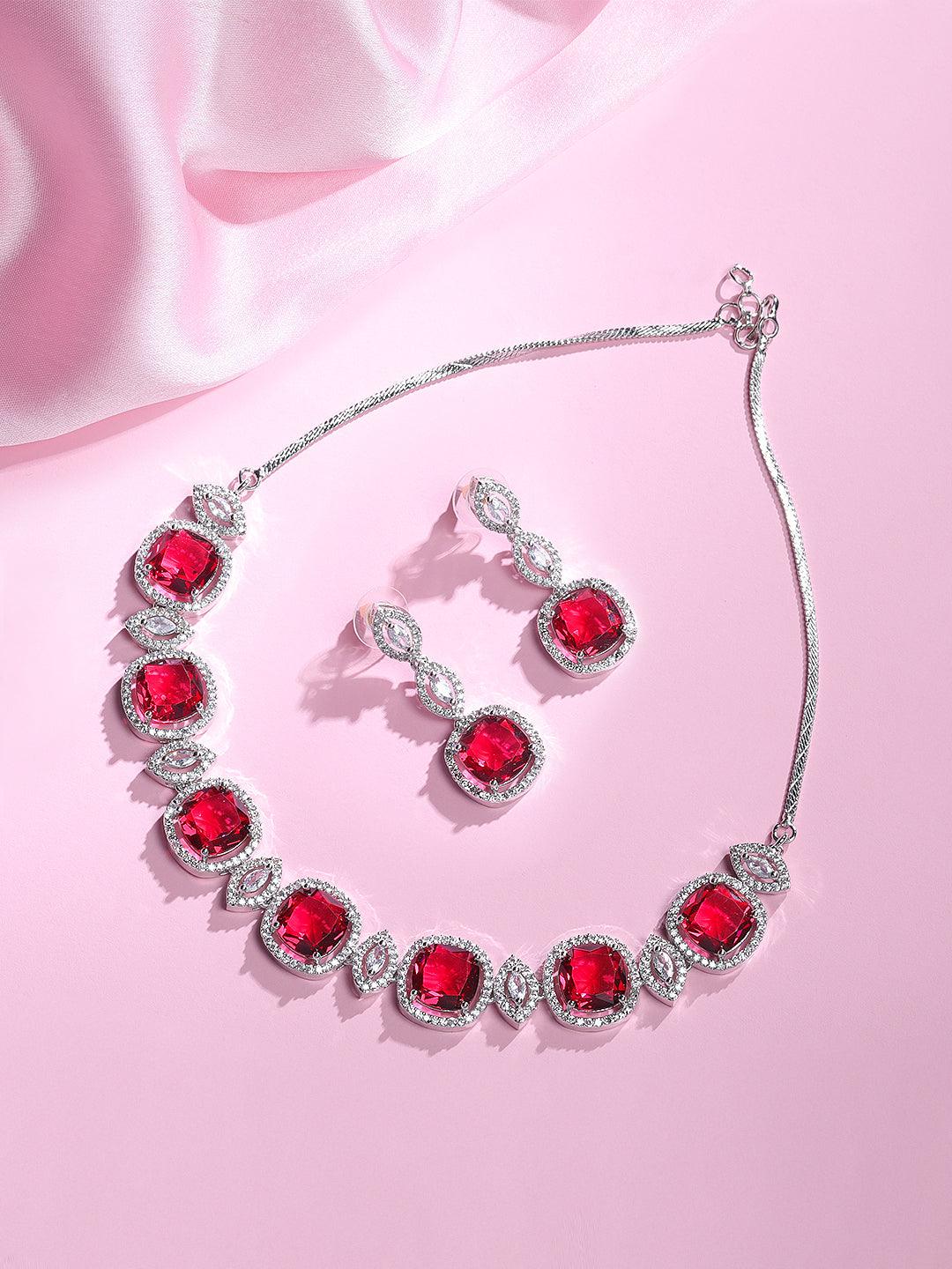 Radiant Rhodium White & Pink CZ Choker Set - ASMITTA Jewellery