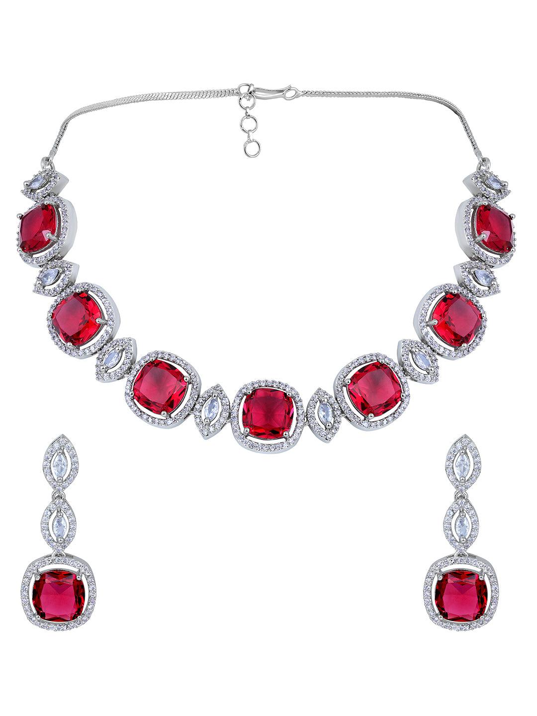 Radiant Rhodium White & Pink CZ Choker Set - ASMITTA Jewellery