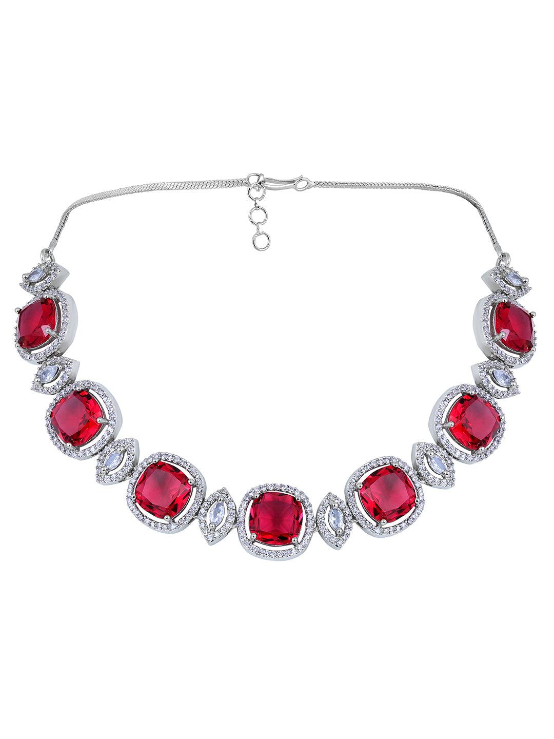 Radiant Rhodium White & Pink CZ Choker Set - ASMITTA Jewellery