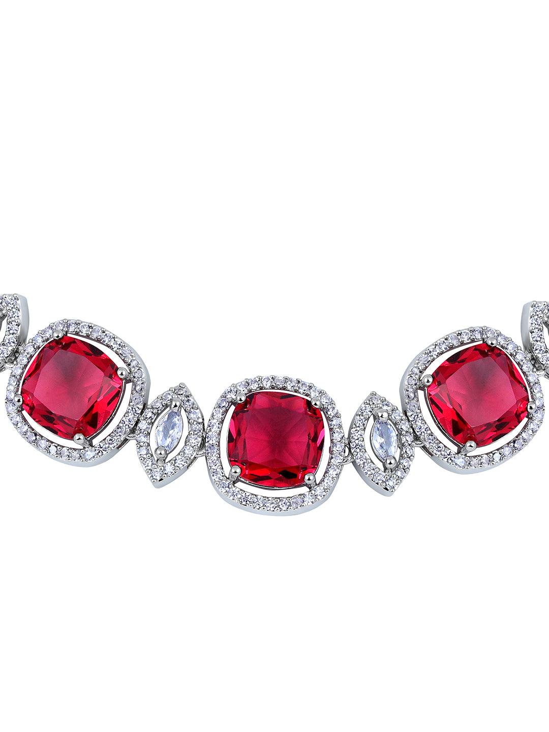 Radiant Rhodium White & Pink CZ Choker Set - ASMITTA Jewellery