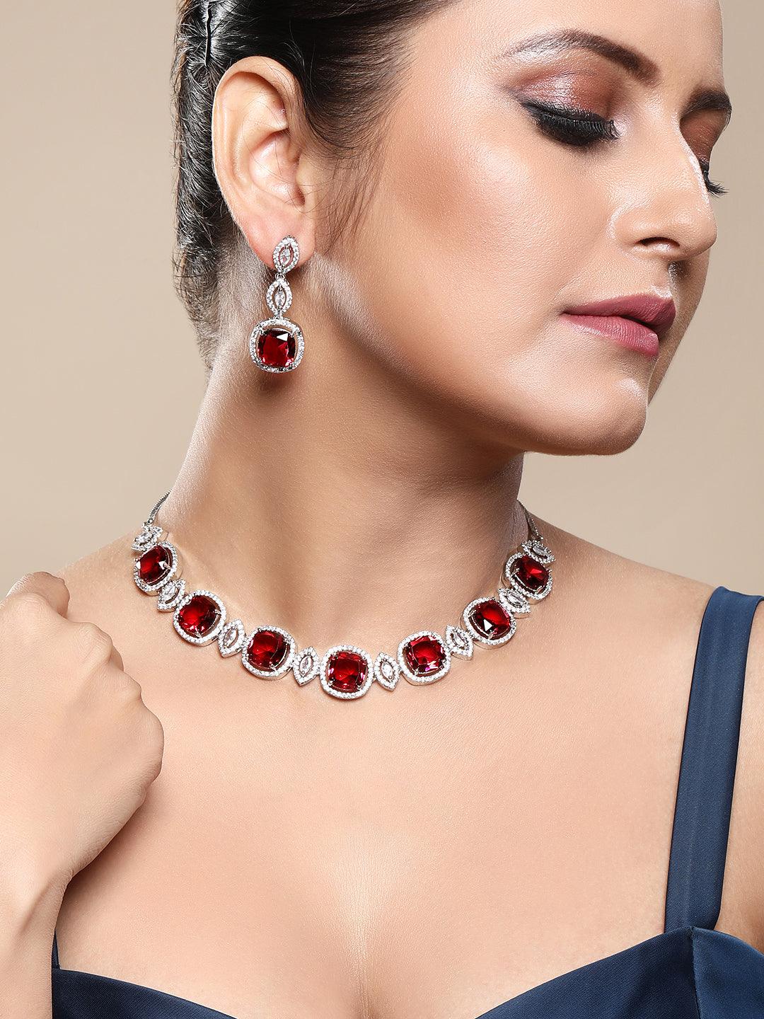 Radiant Rhodium White & Pink CZ Choker Set - ASMITTA Jewellery