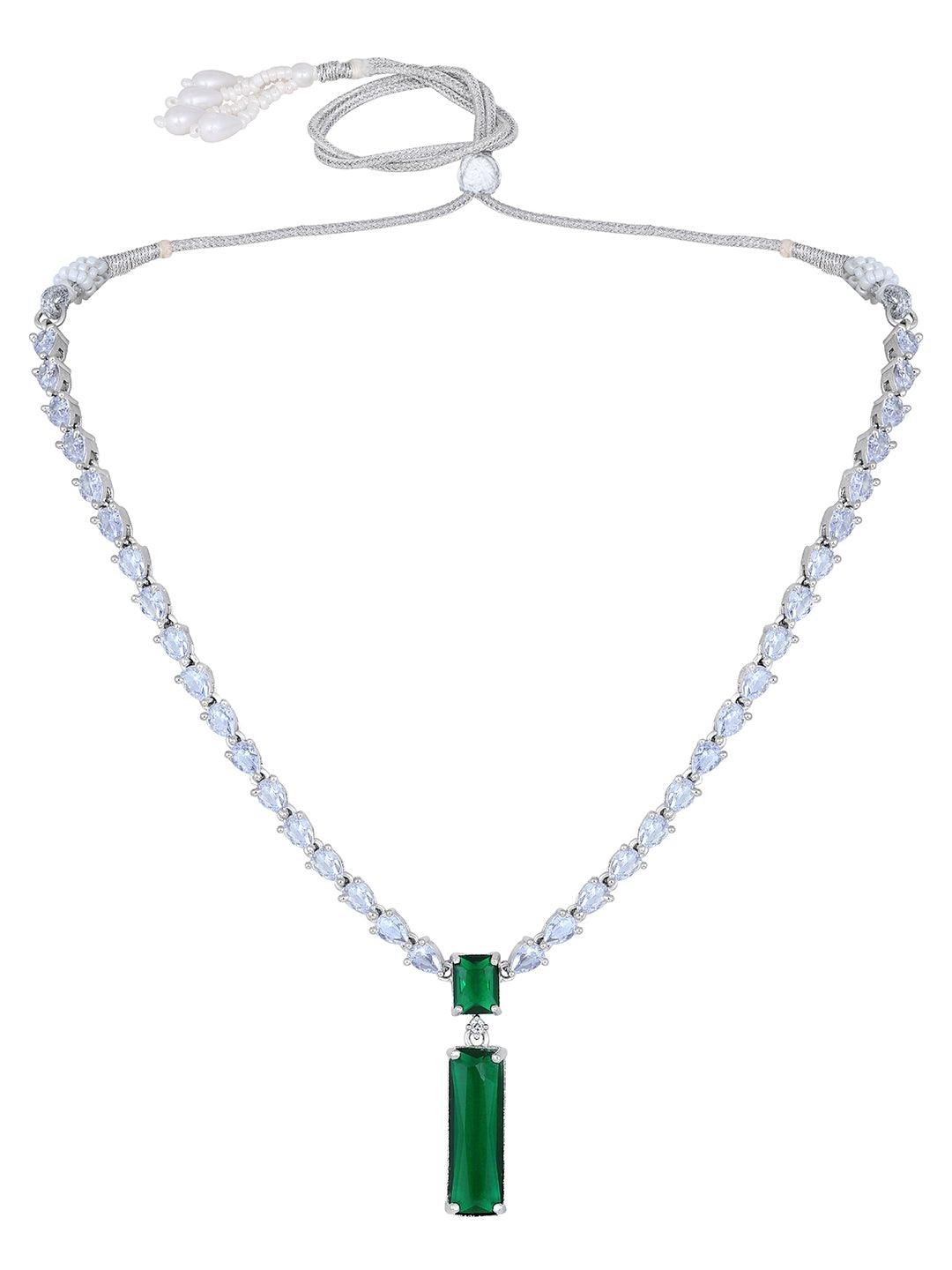Emerald Elegance: Rhodium Plated White & Green CZ Jewellery Set - ASMITTA Jewellery