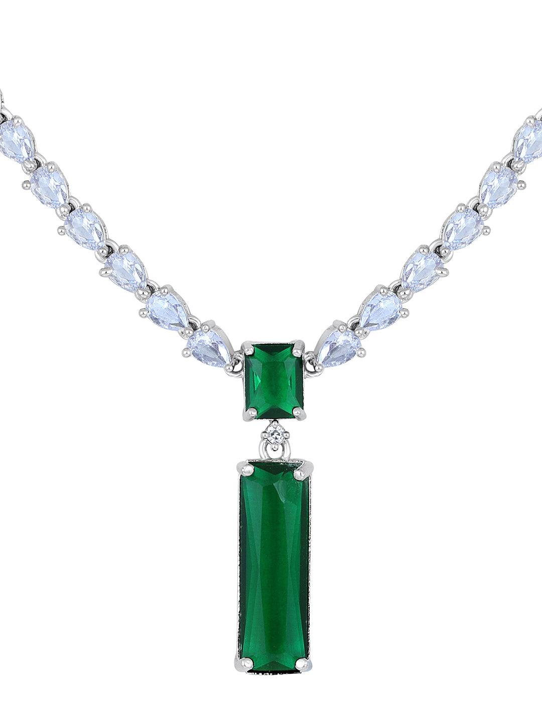 Emerald Elegance: Rhodium Plated White & Green CZ Jewellery Set - ASMITTA Jewellery