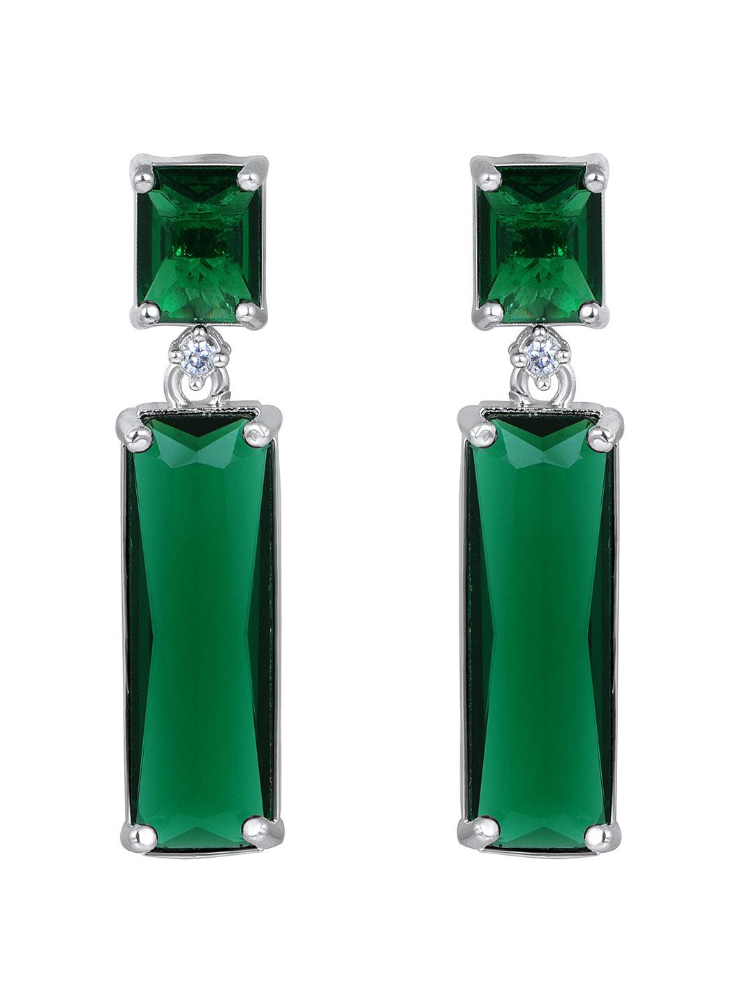 Emerald Elegance: Rhodium Plated White & Green CZ Jewellery Set - ASMITTA Jewellery