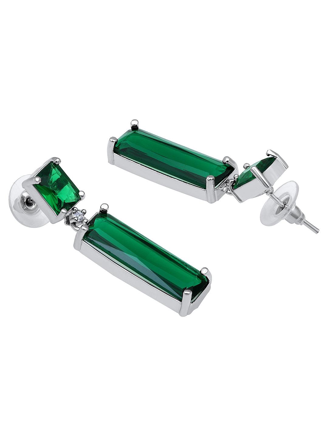 Emerald Elegance: Rhodium Plated White & Green CZ Jewellery Set - ASMITTA Jewellery