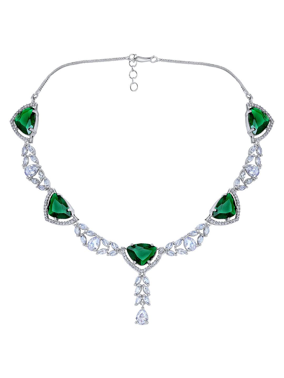 Verdant Charm: Rhodium-Plated Choker & Earring Set - ASMITTA Jewellery