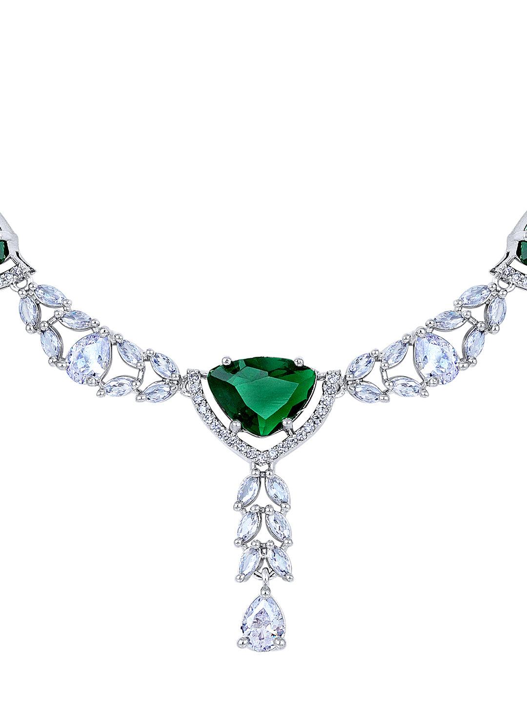 Verdant Charm: Rhodium-Plated Choker & Earring Set - ASMITTA Jewellery