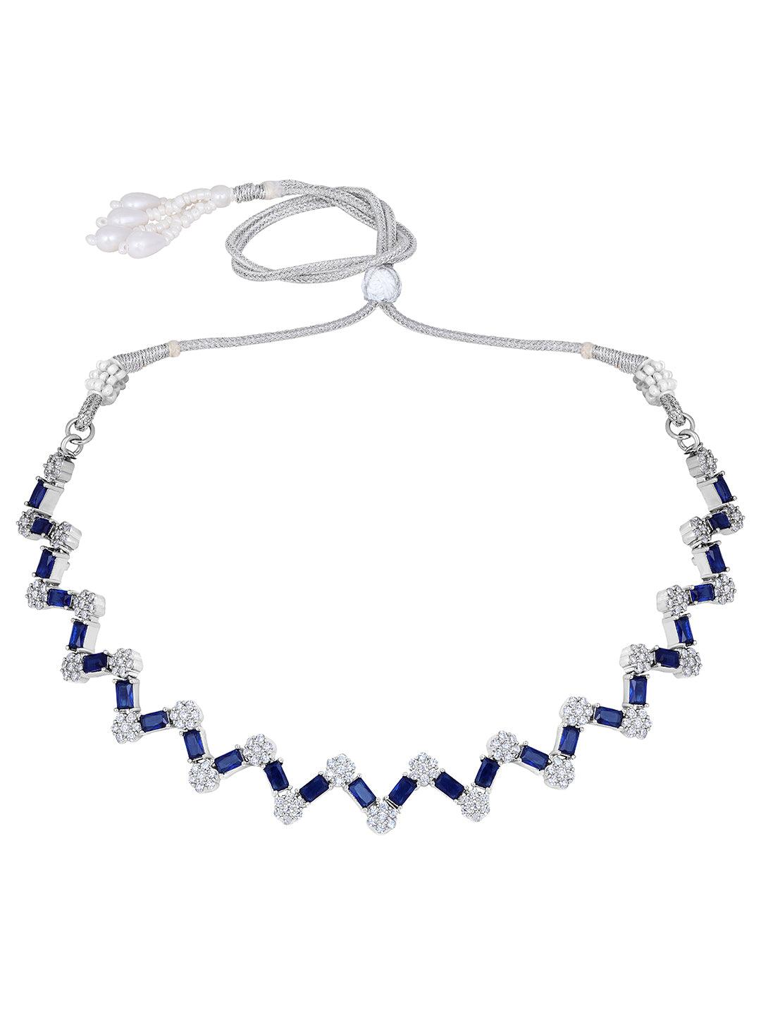 Cobalt Charm: Rhodium-Plated Choker & Earring Set - ASMITTA Jewellery