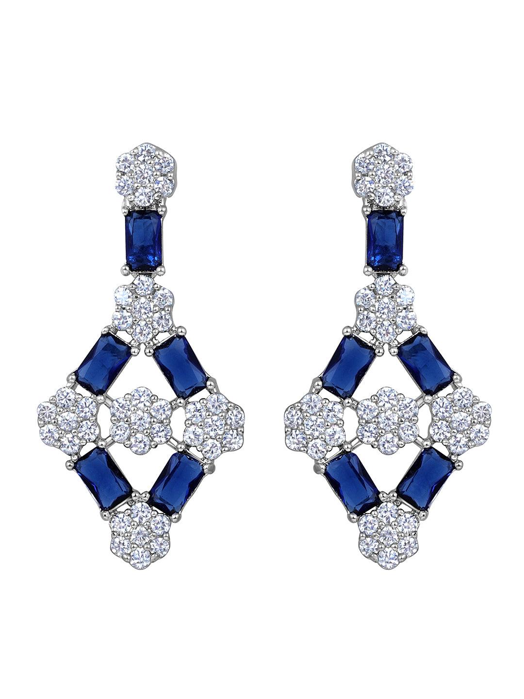 Cobalt Charm: Rhodium-Plated Choker & Earring Set - ASMITTA Jewellery