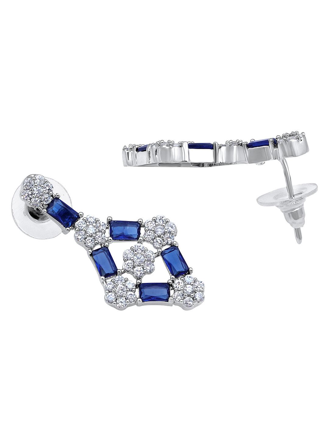Cobalt Charm: Rhodium-Plated Choker & Earring Set - ASMITTA Jewellery