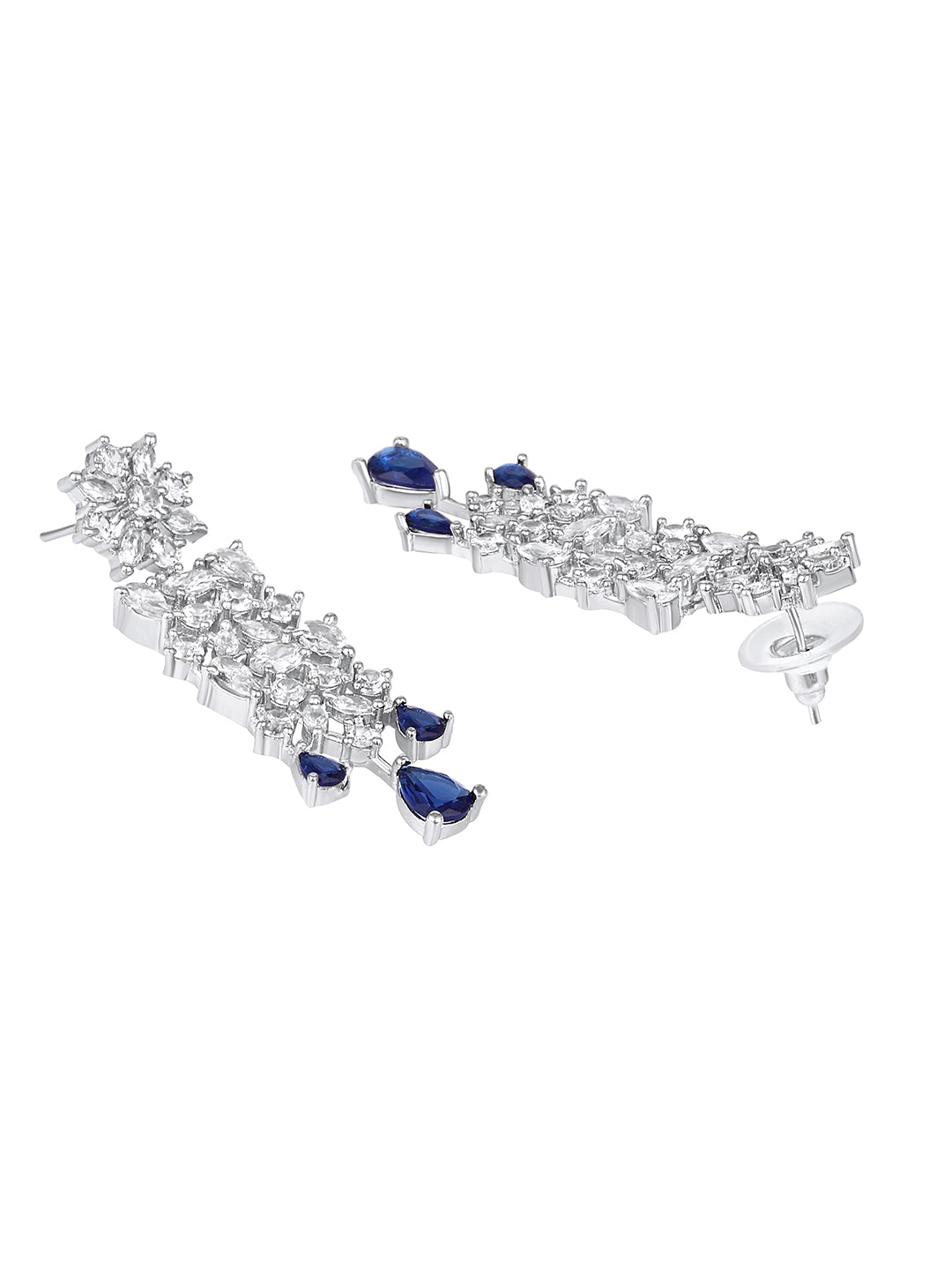 Rhodium-Plated Cz American Diamond Necklace Set With Dangle Earrings