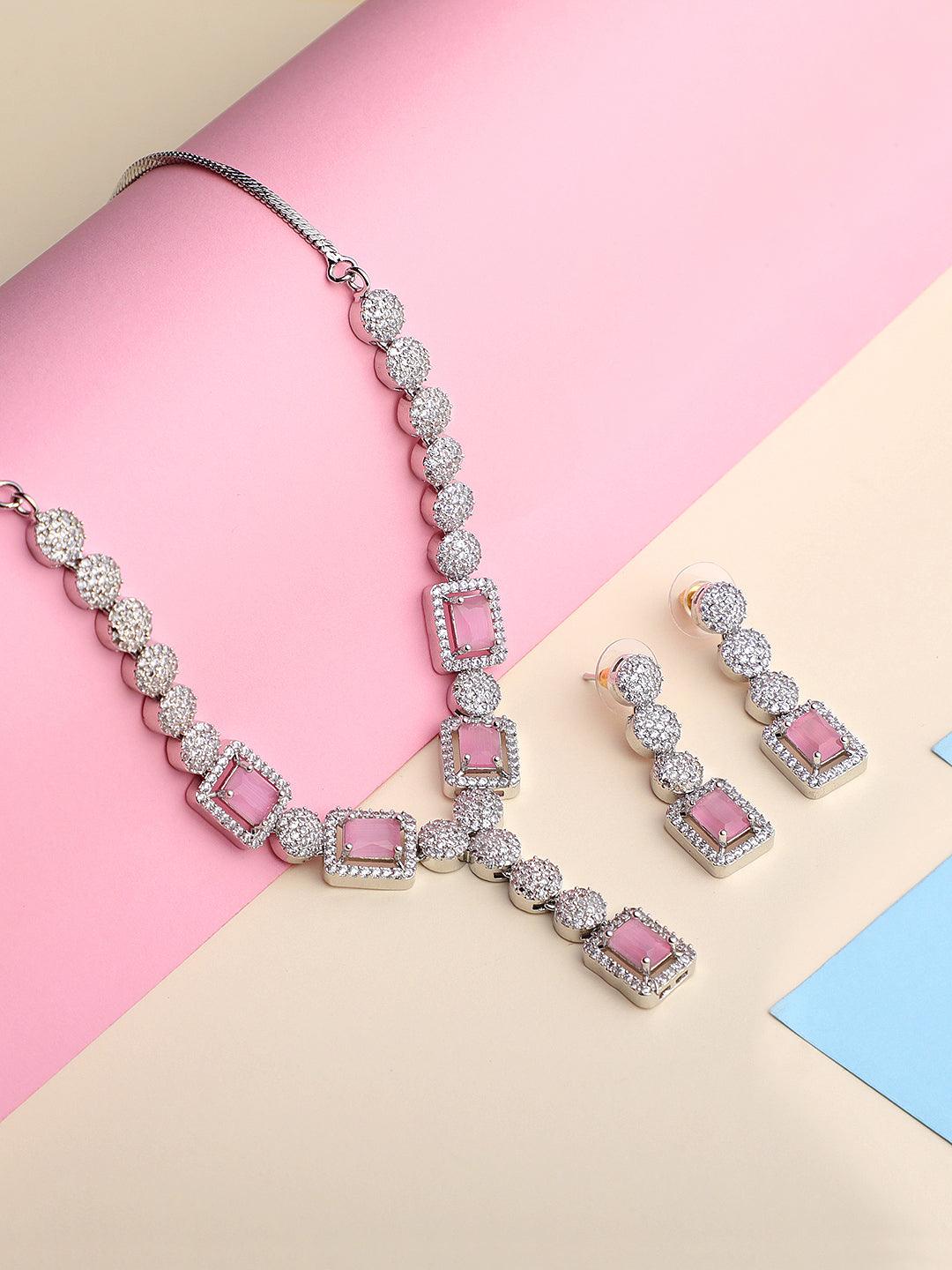 Romantic Glow: Rhodium-Plated Choker & Earring Set - ASMITTA Jewellery