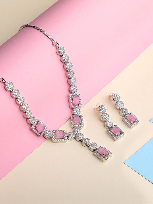 Romantic Glow: Rhodium-Plated Choker & Earring Set - ASMITTA Jewellery