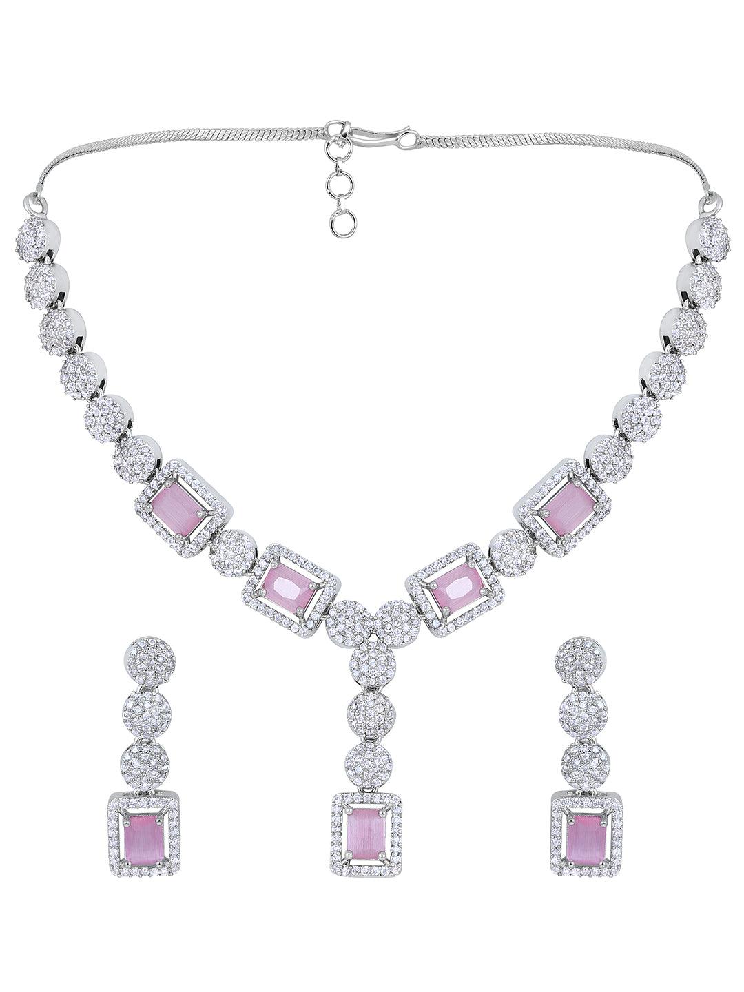 Romantic Glow: Rhodium-Plated Choker & Earring Set - ASMITTA Jewellery